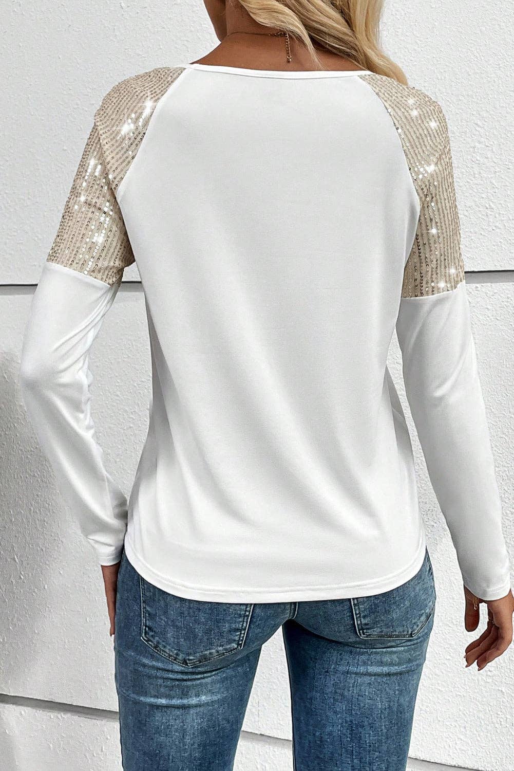 Sequin Patch Raglan Sleeve Top