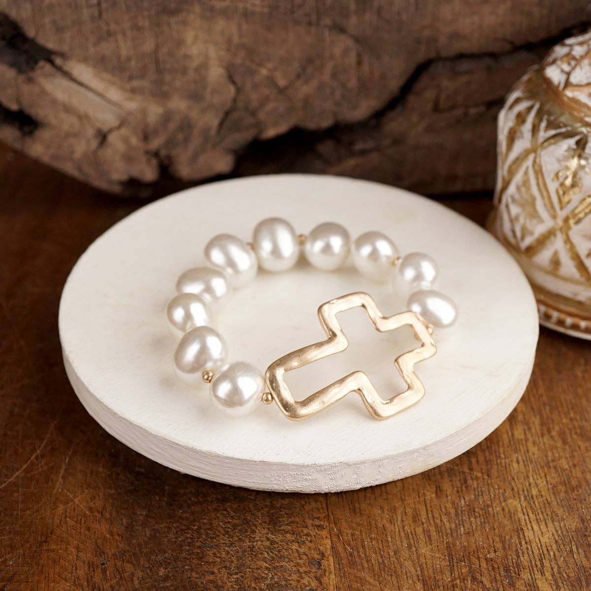 Chunky Pearl Cross Bracelet