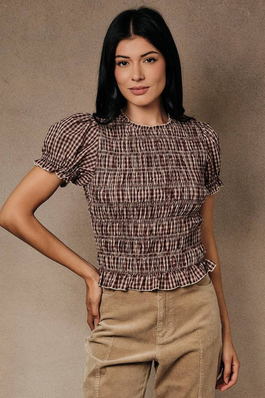PUFF SLEEVE SMOCKED TOP