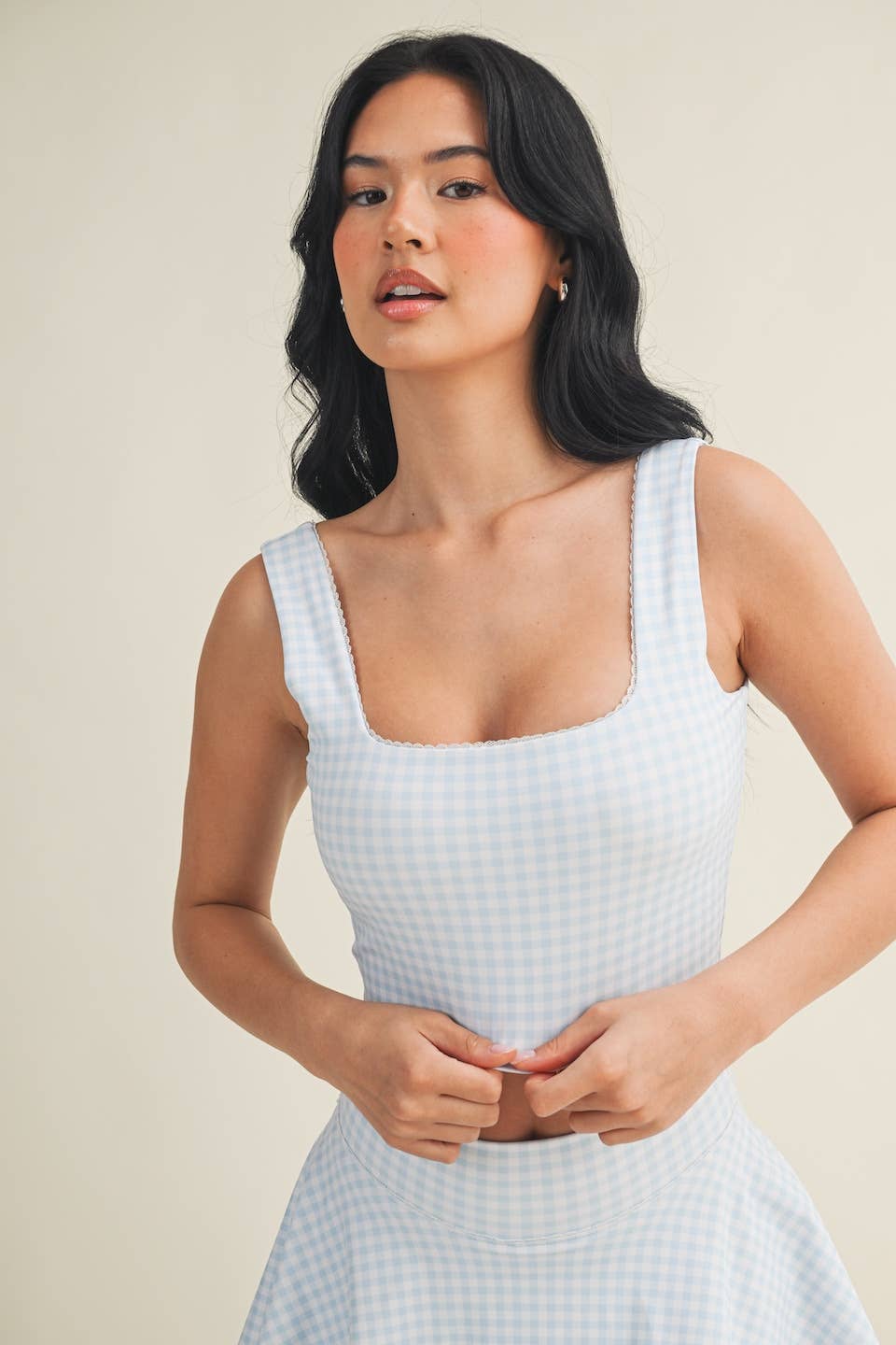 Gingham Crop Tank w/Lace