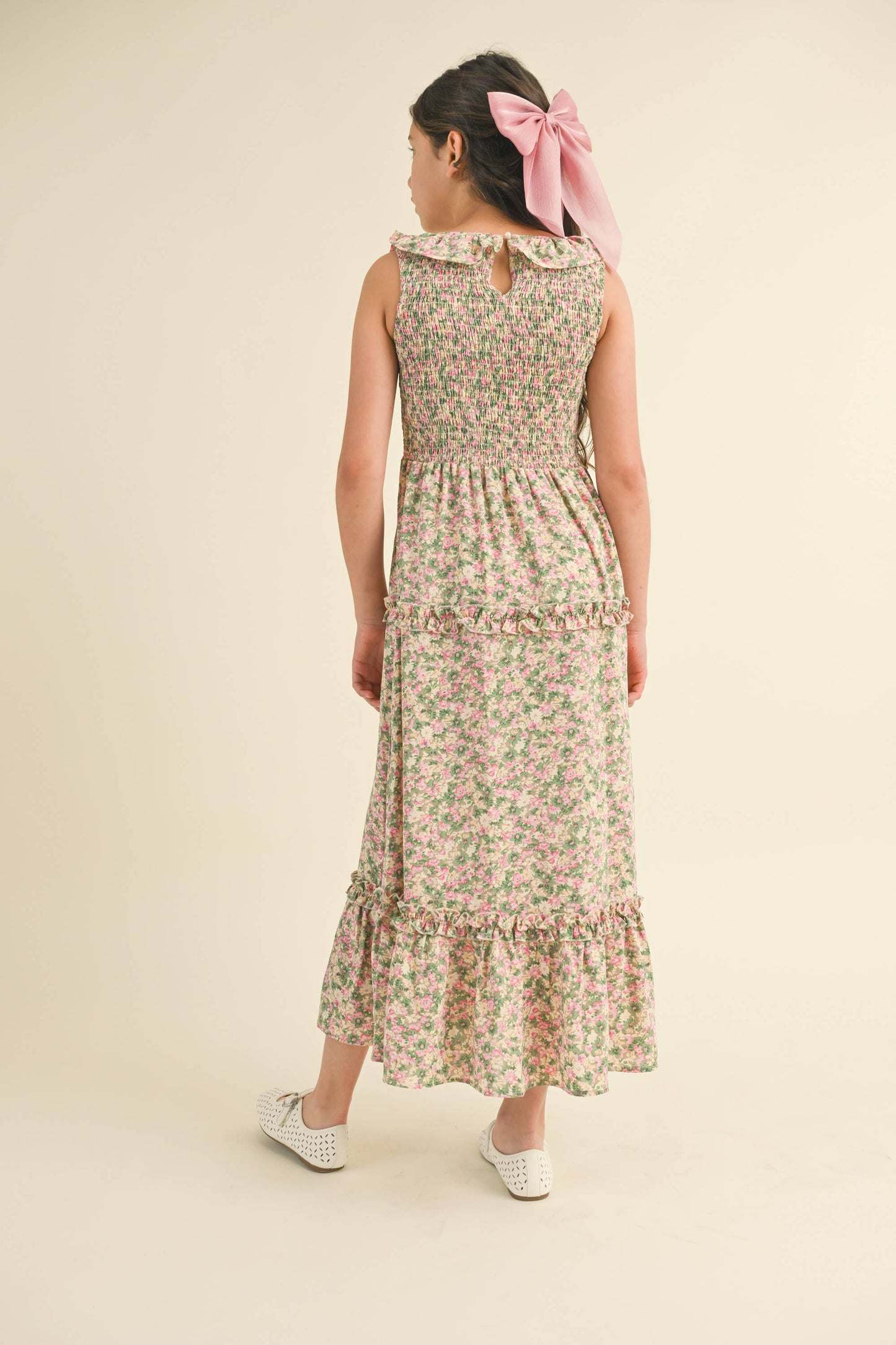 GIRLS RUFFLE SMOCKED MAXI DRESS