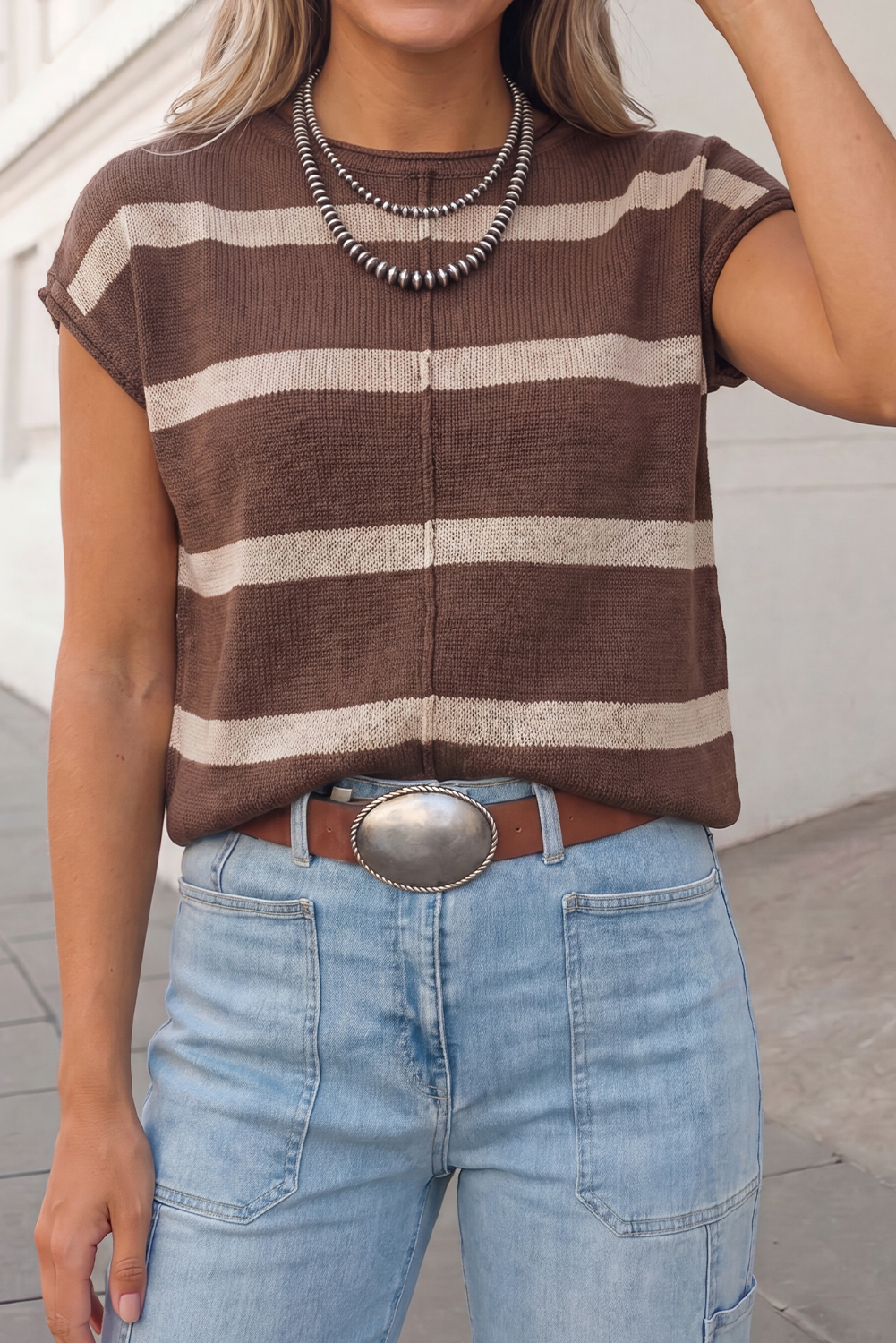 Striped Cap Sleeve Sweater