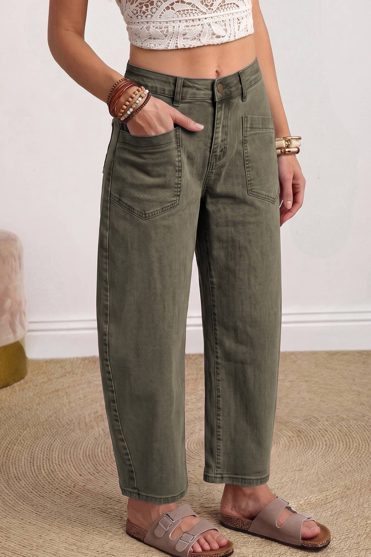 Square Pocket Ankle-length Barrel Jeans