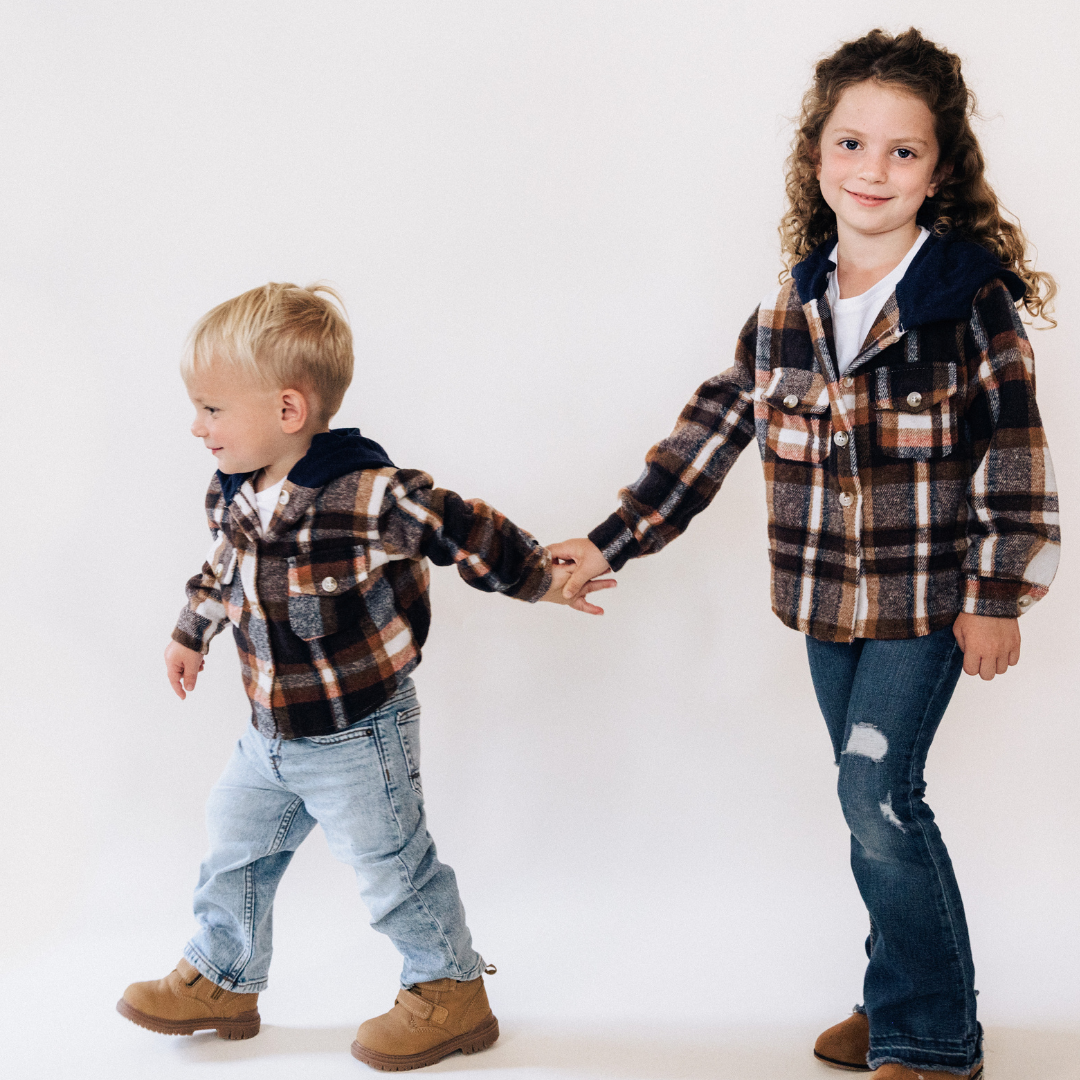 Navy Copper Plaid Flannel - Infant to Kids