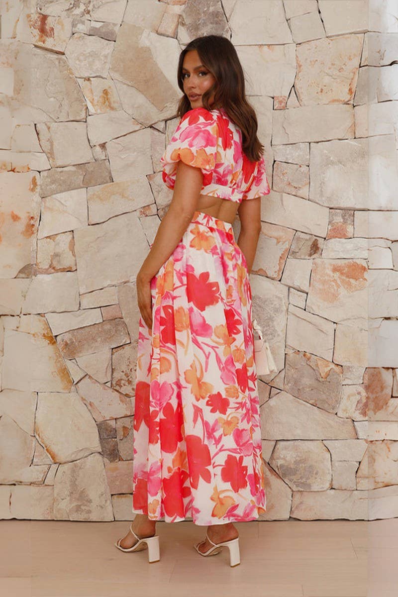 V Neck Puff Sleeve Dress