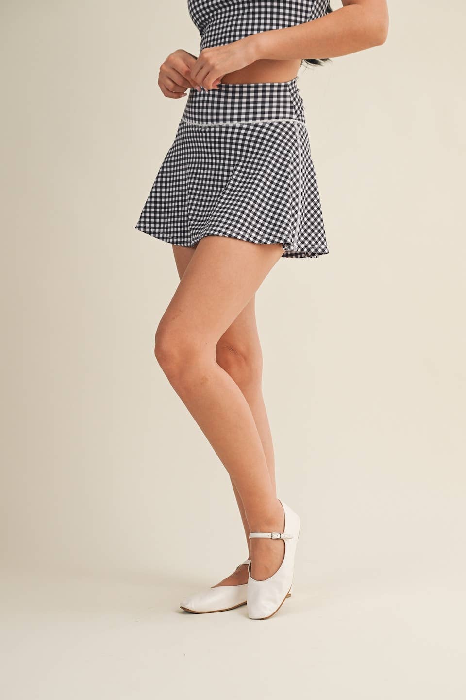 Gingham Mini Skort w/ Bow Back