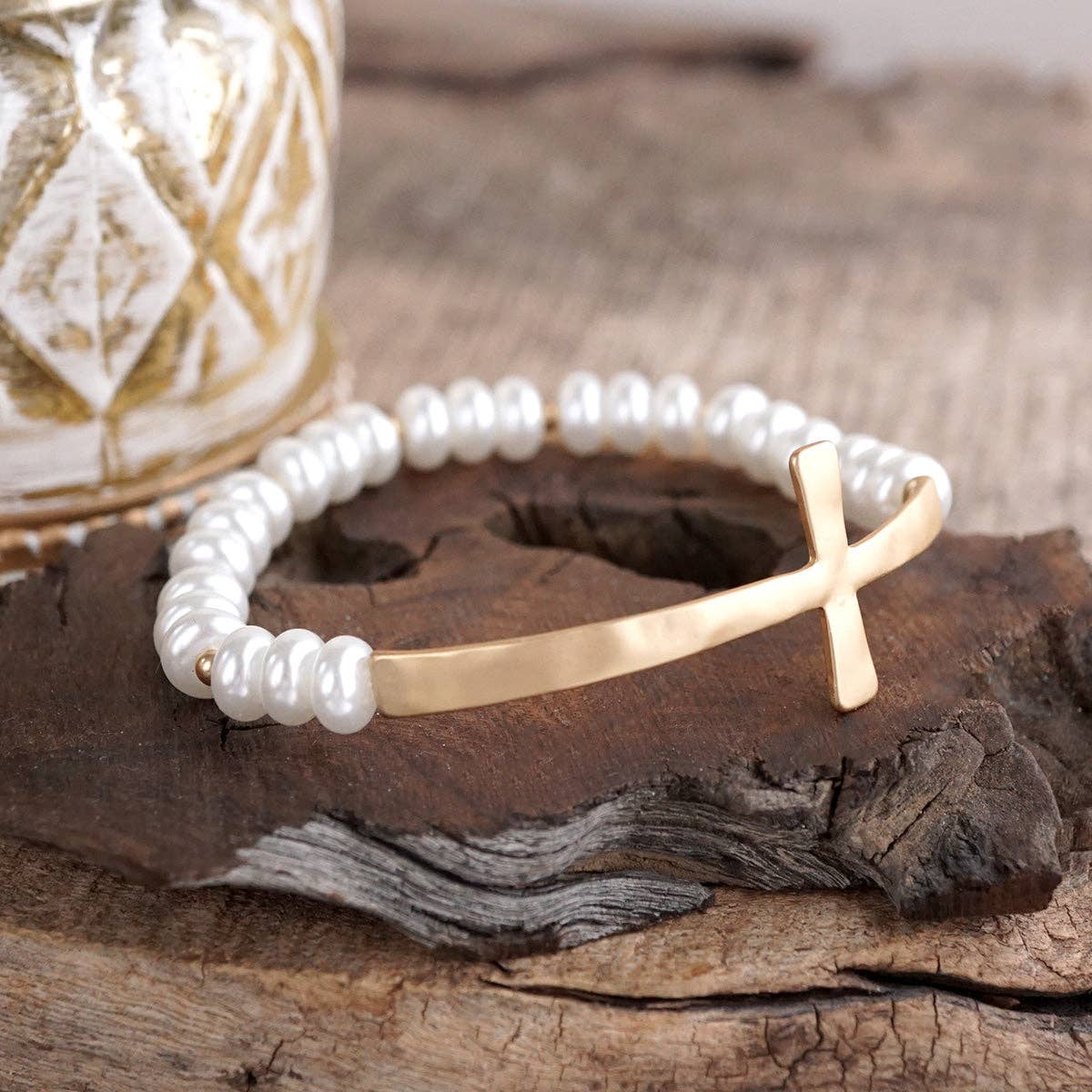 Pearls Cross Bracelet