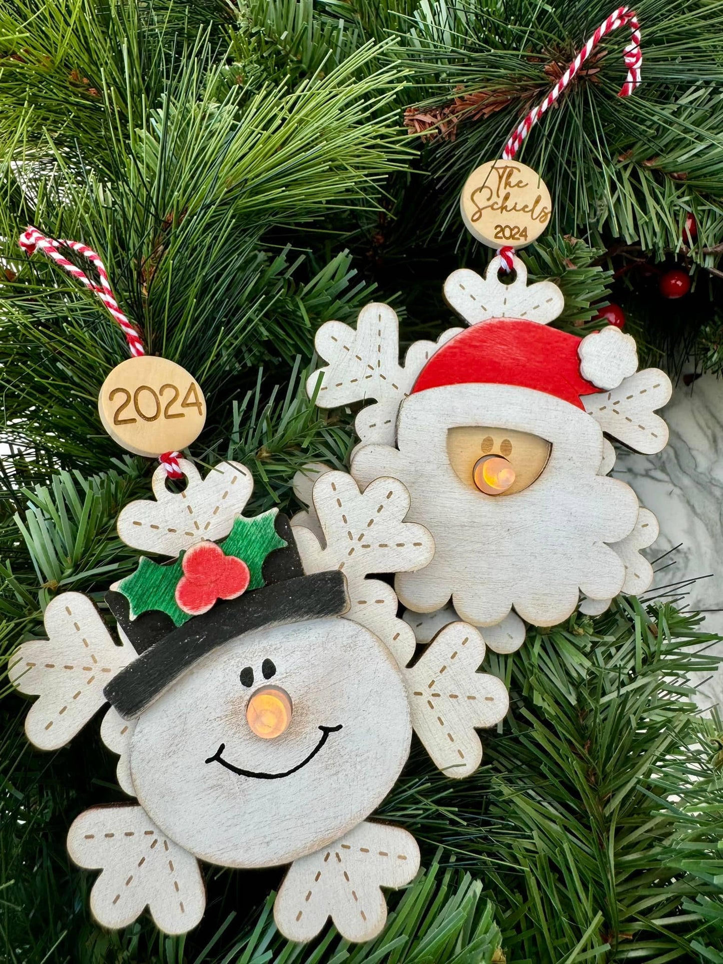 Light Up Snowman or Santa Ornament