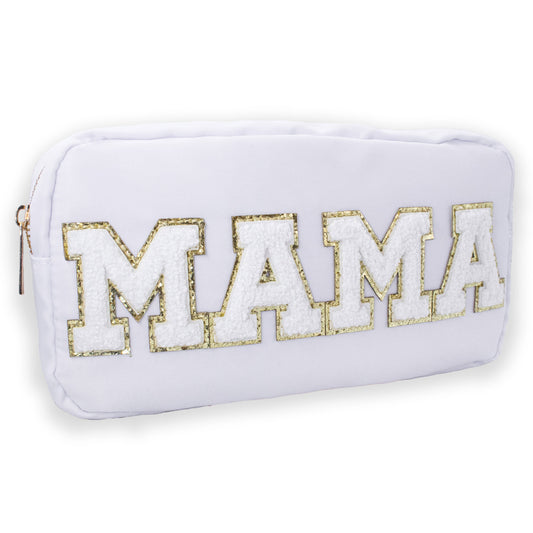 Preppy White Nylon Glitter Chenille Letter Patch Bag - MAMA