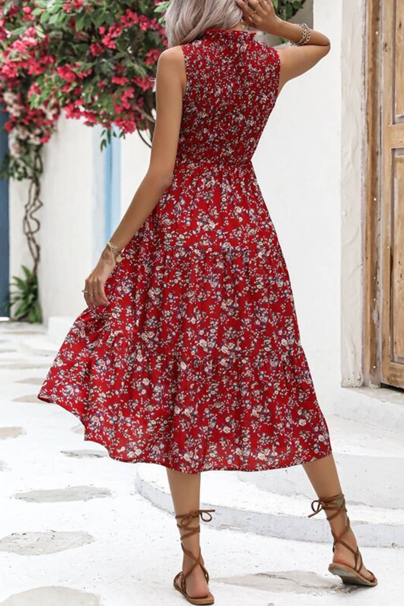 WOMEN FLORAL SLEEVELESS MID DRESS