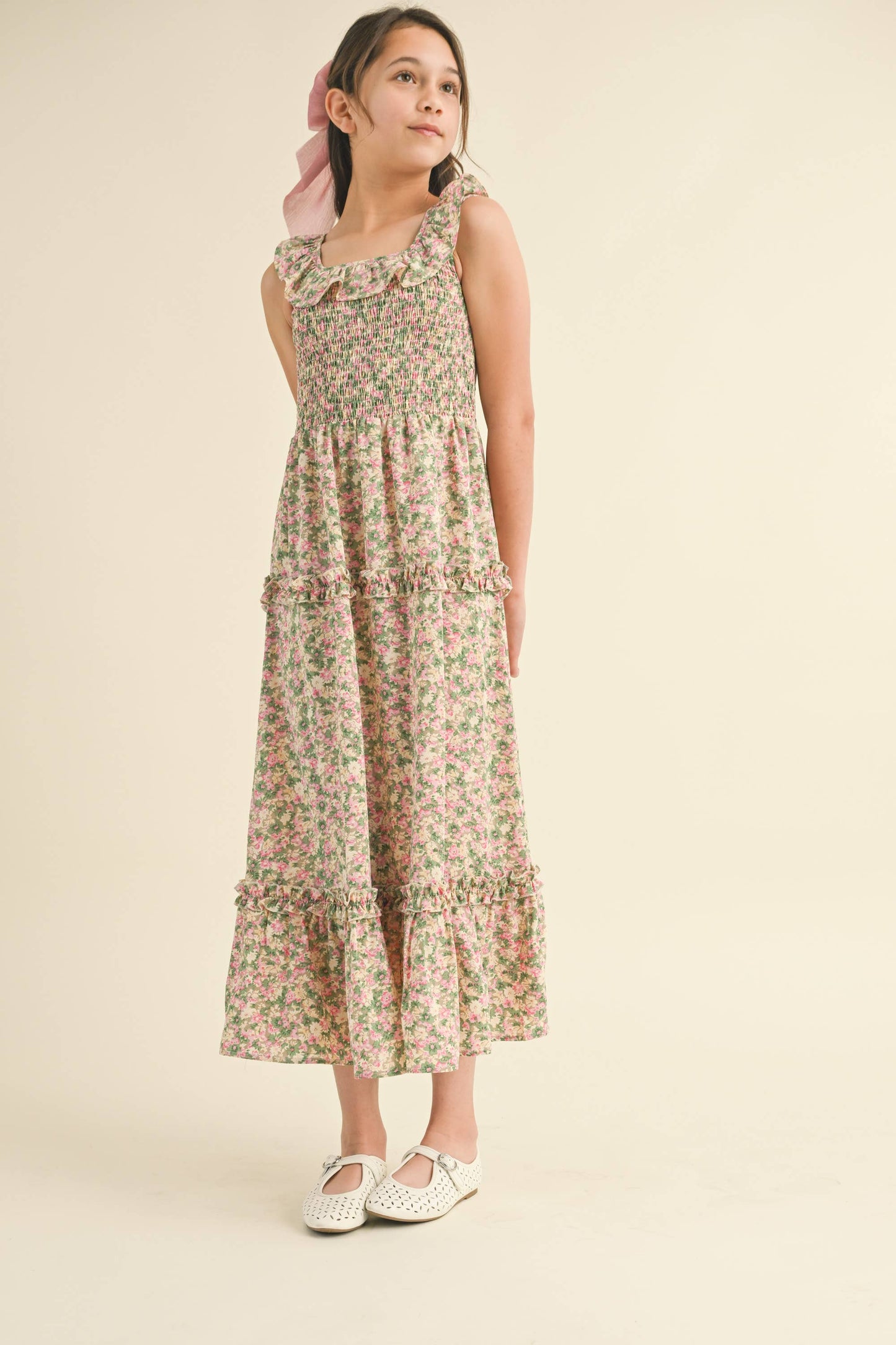GIRLS RUFFLE SMOCKED MAXI DRESS