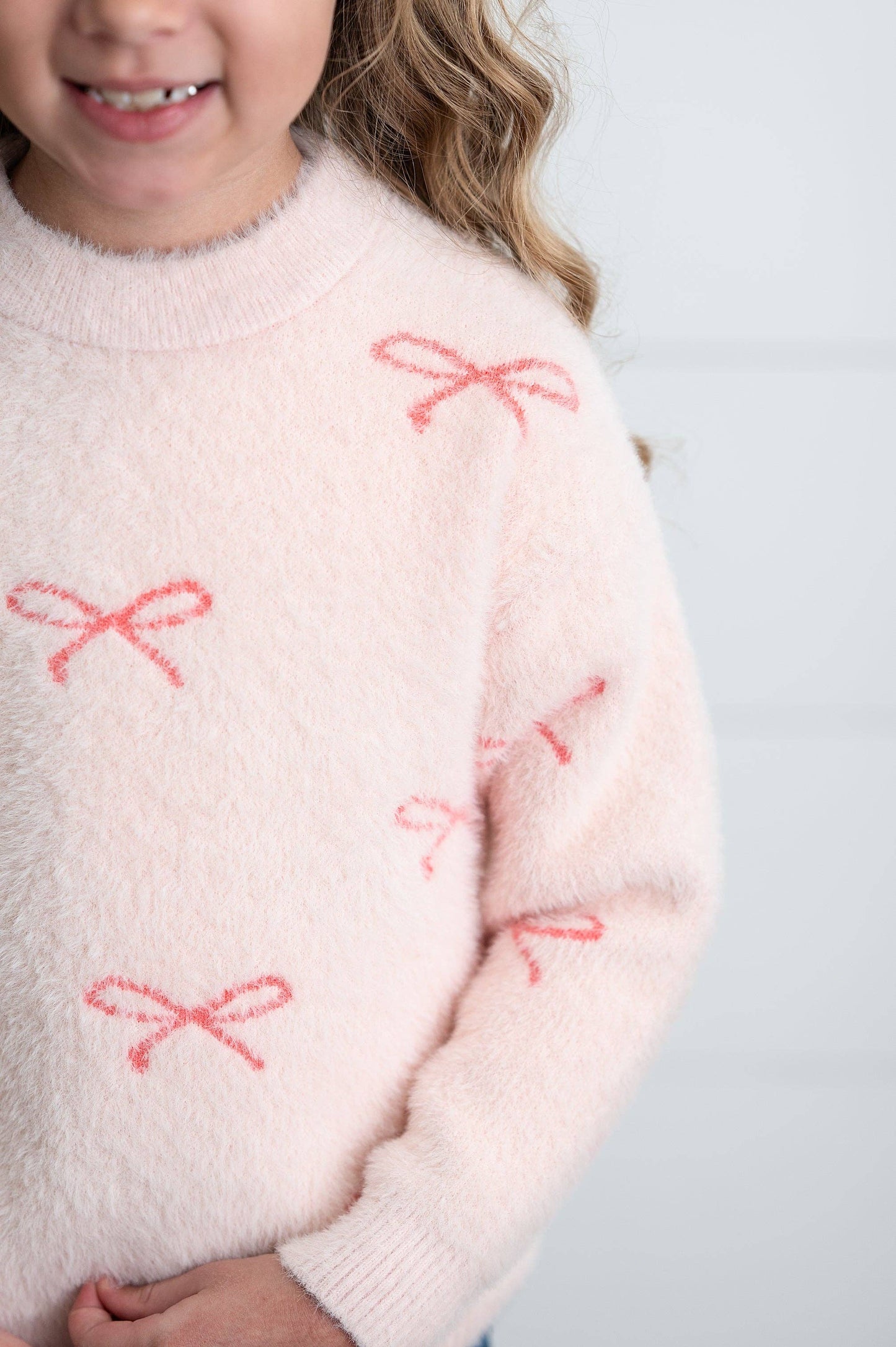 Girls Bow Fuzzy Sweater