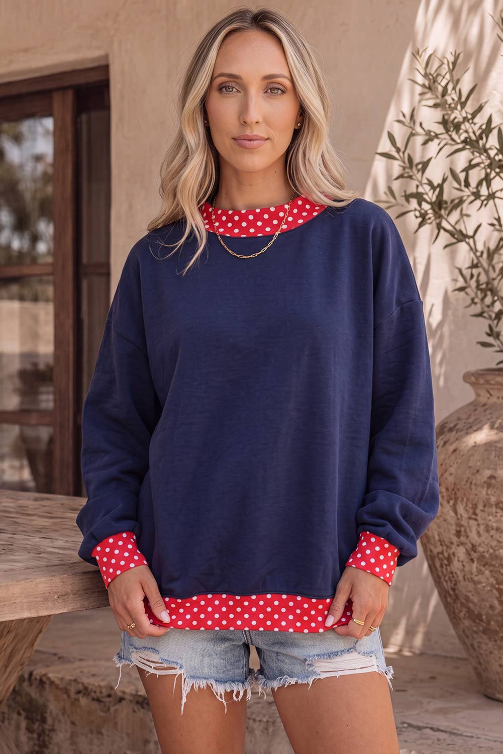 Polka Dot Mock Neck Sweatshirt