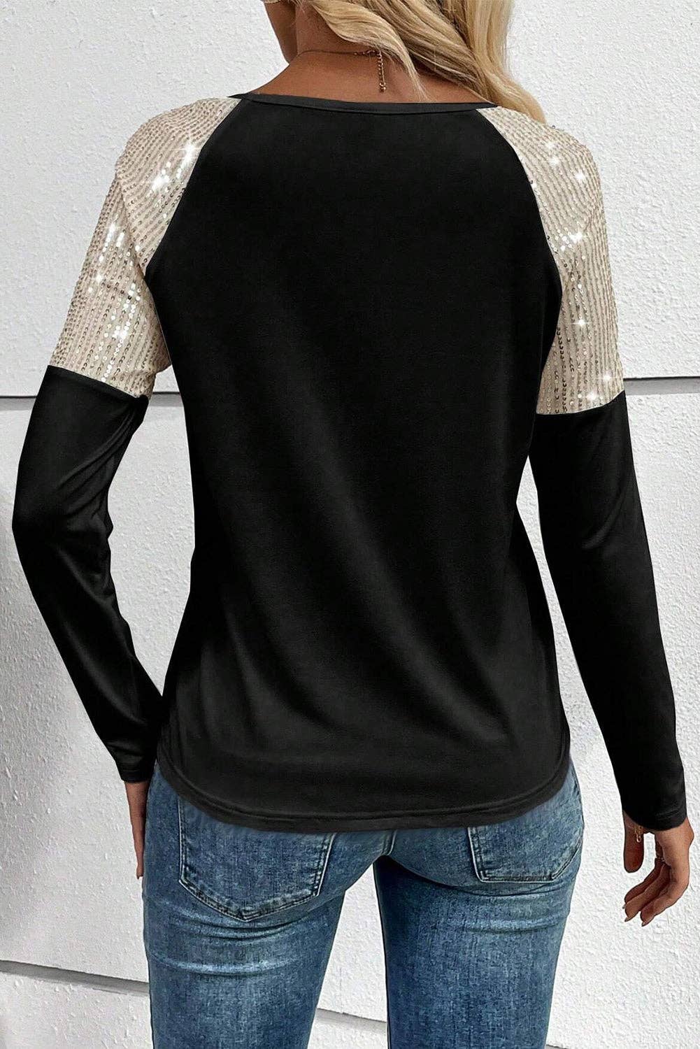 Sequin Patch Raglan Sleeve Top