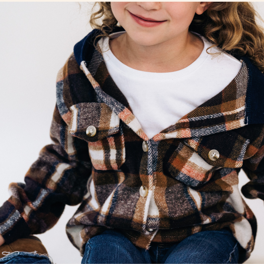 Navy Copper Plaid Flannel - Infant to Kids