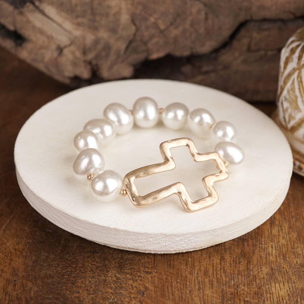 Chunky Pearl Cross Bracelet